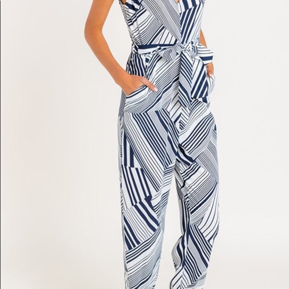 Geometric Jumpsuit in Navy & White - Picture 3 of 4